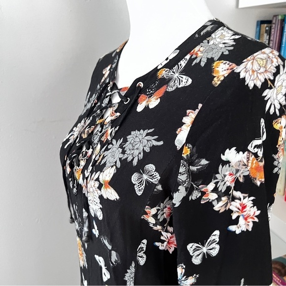 The Kooples Lace Up Black Butterfly Floral Print Dress size 3 - Picture 4 of 15